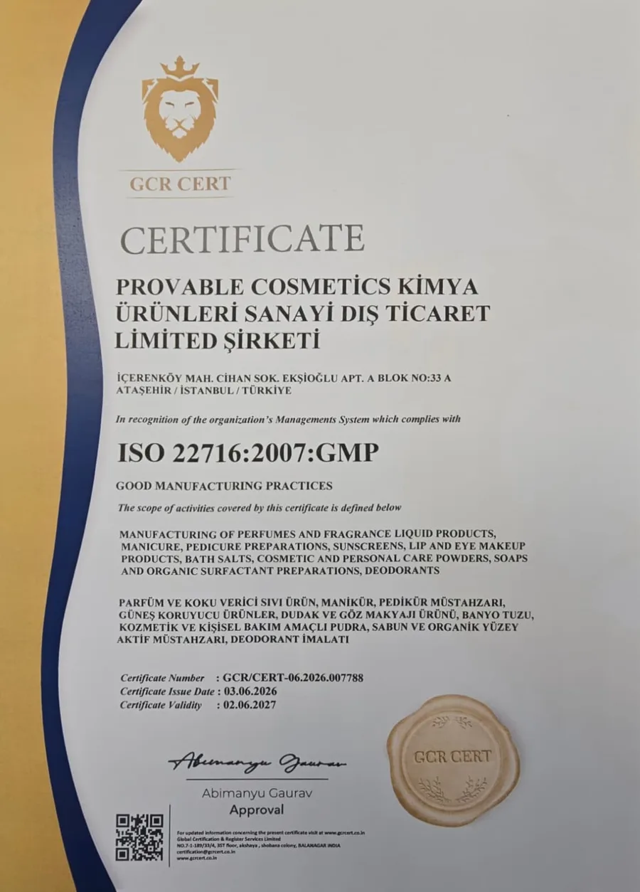 ISO 22716:2007 GMP İyi Üretim Uygulamaları sertifikası