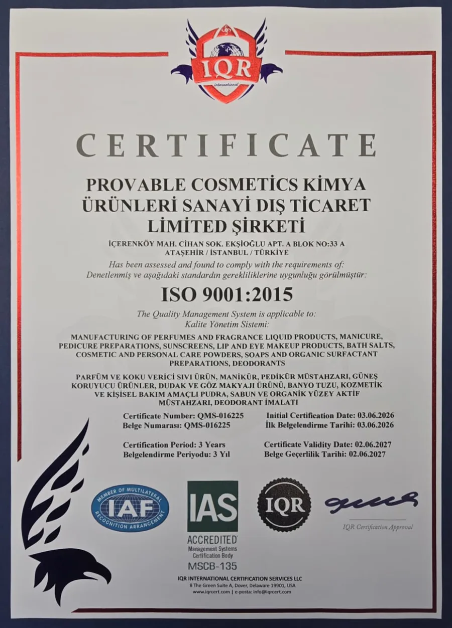 ISO 9001:2015 Kalite Yönetim Sistemi sertifikası